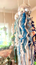 Load image into Gallery viewer, Macrame Mirror Ball Jellyfish in Blue Tones