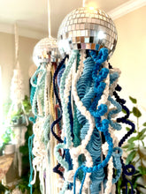 Load image into Gallery viewer, Macrame Mirror Ball Jellyfish in Blue Tones