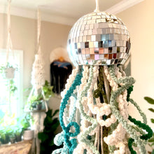 Load image into Gallery viewer, Mirror Ball Macrame Jellyfish in Green Tones