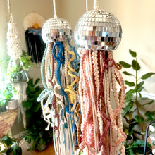 Load image into Gallery viewer, Macrame Mirror Ball Jellyfish in Pink & Beige Tones
