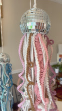 Load and play video in Gallery viewer, Macrame Mirror Ball Jellyfish in Pink & Beige Tones