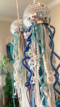 Load and play video in Gallery viewer, Macrame Mirror Ball Jellyfish in Blue Tones