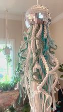 Load and play video in Gallery viewer, Mirror Ball Macrame Jellyfish in Green Tones