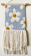 Load image into Gallery viewer, Light Blue and White Daisy MacrameTapestry