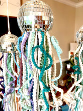 Load image into Gallery viewer, Macrame Mirror Ball Jellyfish in Green, Blue, Purple &amp; Yellow Tones
